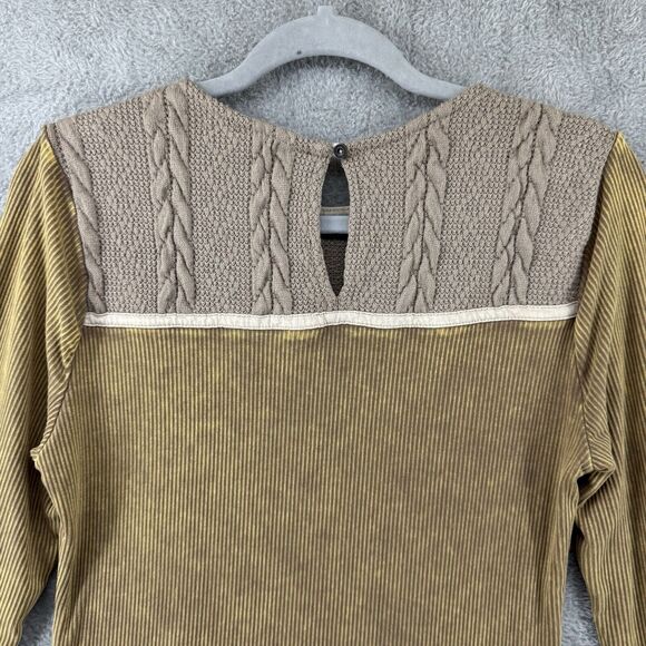 Gimnicks by BKE Thermal Top S Mustard Rib Cable Knit Crew Neck Key Hole Stretch - Picture 9 of 13
